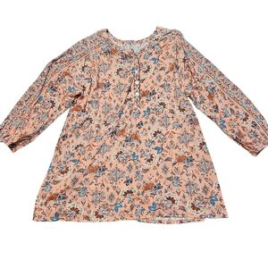 J Jill Pure Jill Floral Printed Henley Tunic Pima Cotton Tencel Womens Size L